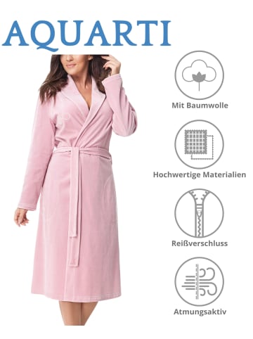 Aquarti Bamen Bademantel mit Schalkragen aus Velours in rosa