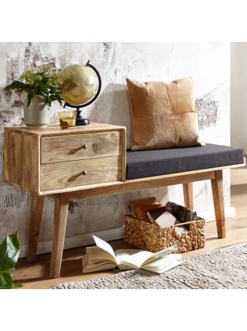 KADIMA DESIGN Sitzbank Polsterbank | Stoff/Massiv, 120x65x40cm, Stauraum, Retro