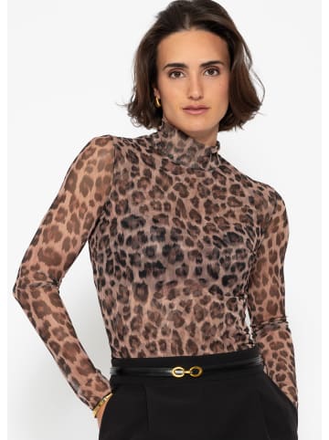 SASSYCLASSY Langarm-Shirt mit auffälligem Leo-Print in Braun