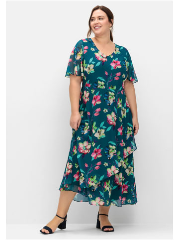 sheego Chiffonkleid in dunkelpetrol gemustert