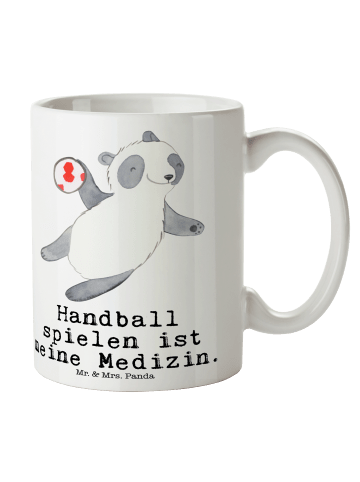 Mr. & Mrs. Panda Tasse Panda Handball spielen mit Spruch in Weiß