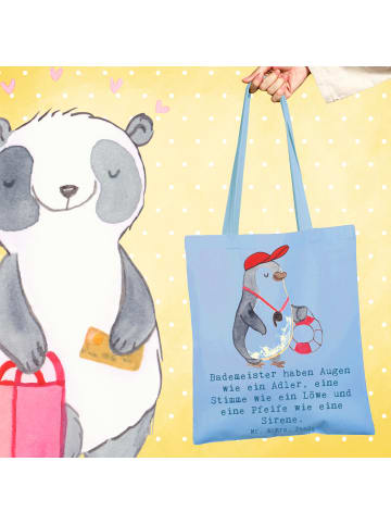 Mr. & Mrs. Panda Jutetasche Bademeister Superheld mit Spruch in Sky Blue