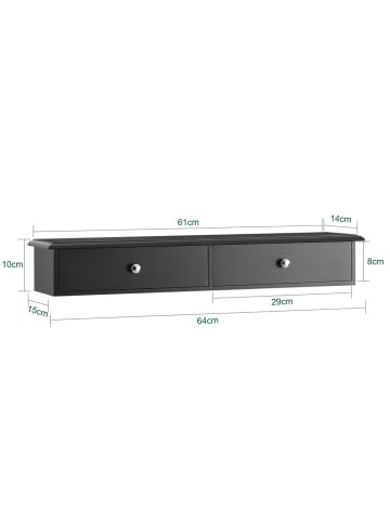 SoBuy Wandkonsole in Matt-Schwarz - (W) 15 x (H) 10 x (L) 64 cm