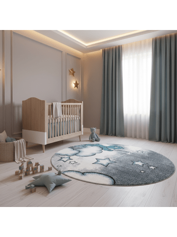 KADIMA DESIGN Kinderteppich Waschbar Bär TASNA Strapazierfähig OEKO-TEX Kinderzimmer in Blau