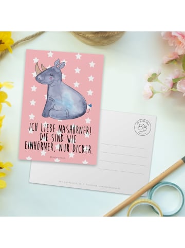 Mr. & Mrs. Panda Grußkarte Einhorn Nashorn mit Spruch in Rot Pastell