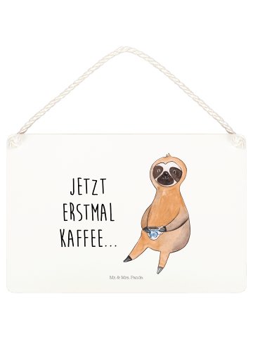 Mr. & Mrs. Panda Wandbild Holz Faultier Kaffee mit Spruch in Weiß