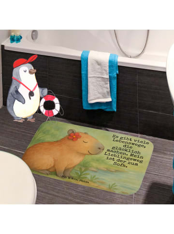 Mr. & Mrs. Panda Duschmatte Capybara Blume Design mit Spruch in Weiß