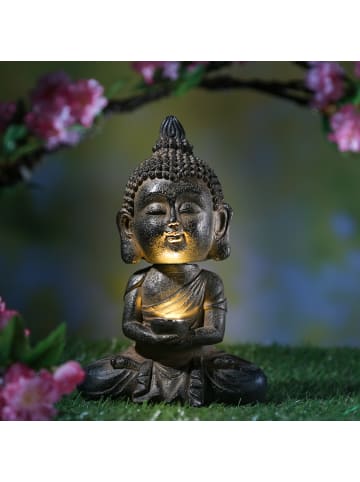 MARELIDA LED Solar Buddha Wackelfigur Gartenfigur H: 19cm Lichtsensor in anthrazit