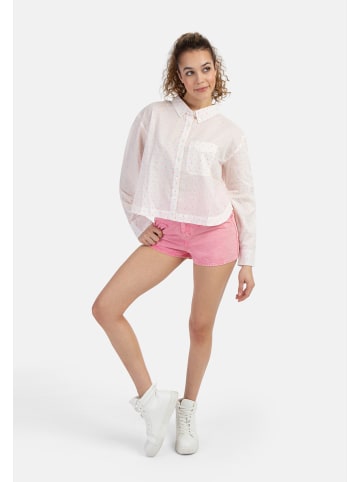 myMo Damen Hemdbluse in Weiss Pinkorange Punkte