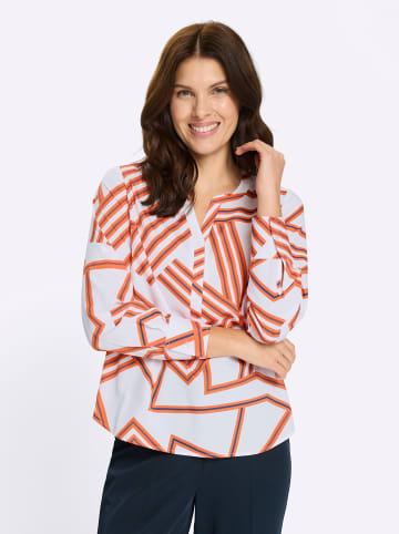 Sieh an! Schlupf-Bluse in weiß-orange-bedruckt