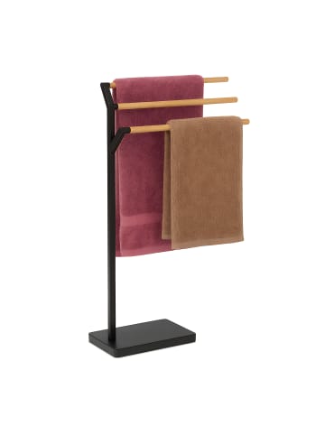 relaxdays Handtuchständer in Schwarz/ Natur - (B)38,5 x (H)75 x (T)18 cm