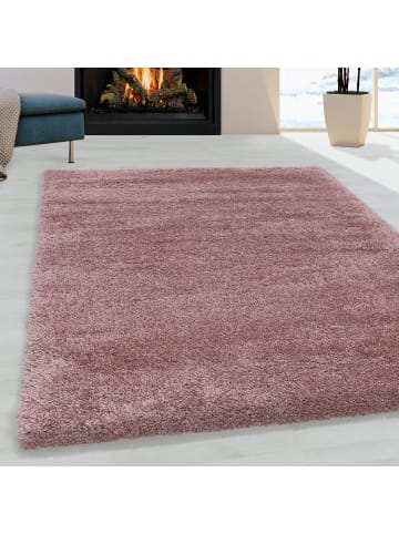 KADIMA DESIGN Teppich Hochflor Shaggy Uni Style Polypropylen Wohnzimmer in Rosa