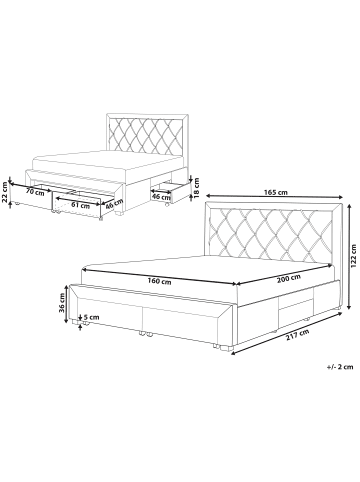 Beliani Doppelbett LIEVIN in Beige - (W) 165 x (H) 122 x (L) 217 cm