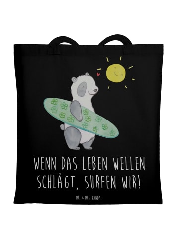 Mr. & Mrs. Panda Stofftasche Sommer Wellen Surf mit Spruch in Schwarz