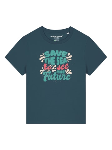wat? Apparel T-Shirt Save the sea in Petrol