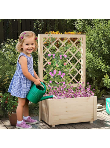 COSTWAY Blumenkasten mit Rankgitter 58x35x101cm in Beige