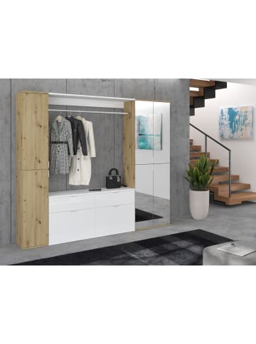 Inn.Furn Garderoben-Set Eiche, weiß Hochglanz 212 cm, Komplettset mit Spiegel