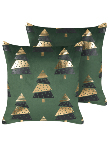 Beliani 2er-Set Dekokissen GOLDSPRUCE in Grün/Gold/Schwarz