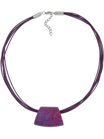 Gallay Kette Kunststoffperle Trapez lila-pink-blau glänzend Kordel dunkellila 45cm lang in lila pink blau