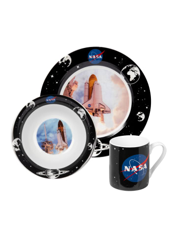 Nasa 3-teilig NASA Frühstücksset Geschirr Set Teller Schale Tasse in blau/schwarz