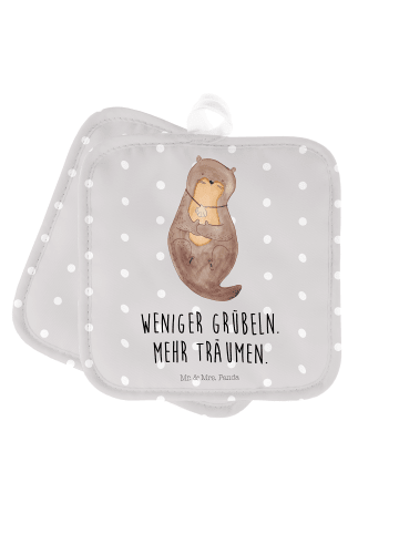Mr. & Mrs. Panda Topfhandschuhe Otter Muschel mit Spruch in Grau Pastell
