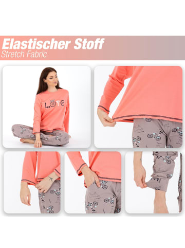 LOREZA Schlafanzug Pyjama langarm- Love - Bunt - Variante 2