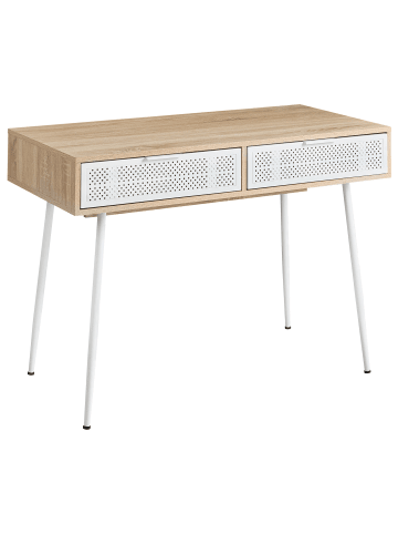 Beliani Schreibtisch CHULA in Weiß/Braun - (W) 110 x (H) 76 x (L) 52 cm