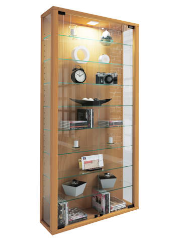 VCM  Holz Glas Stand Vitrine Lumo Maxi in Buche