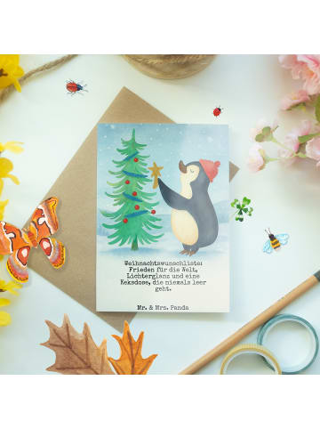 Mr. & Mrs. Panda Beileidskarte Pinguin Weihnachtsbaum Design mit... in Weiß