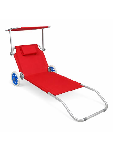 VCM  Sonnenliege Liegestuhl Gartenliege Rollen Dach in Rot