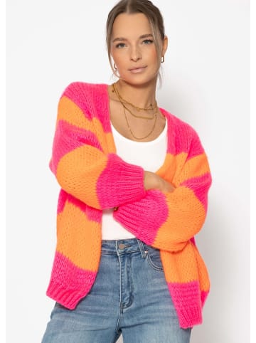 SASSYCLASSY Gestreifter oversize Cardigan in Orange, Pink