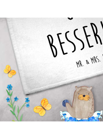 Mr. & Mrs. Panda Gästehandtuch Igel Blumen mit Spruch in Weiß