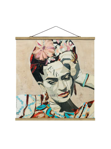 WALLART Stoffbild mit Posterleisten - Frida Kahlo - Collage No.1 in Creme-Beige
