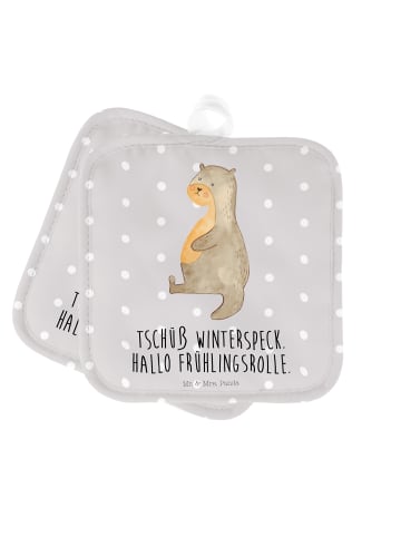 Mr. & Mrs. Panda Topflappen Otter Bauch mit Spruch in Grau Pastell