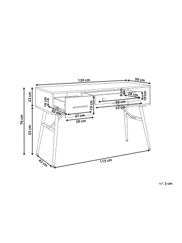 Beliani Schreibtisch MARFLA in Weiß/Schwarz - (W) 120 x (H) 76 x (L) 50 cm