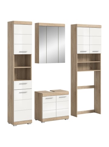 xonox.home Badkombination in Sonoma Eiche/weiß hochglanz  - (B) 190 x (H) 191 x (T) 34