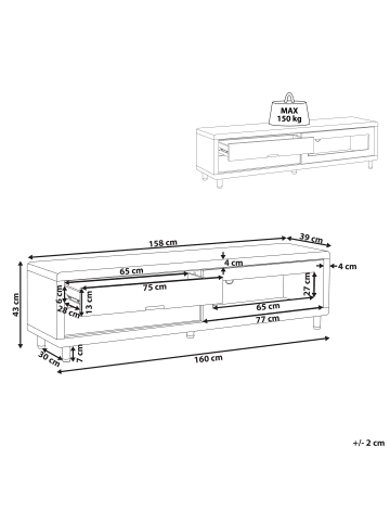 Beliani TV-Möbel PEMBORKE in Weiß - (W) 158 x (H) 43 x (L) 39 cm