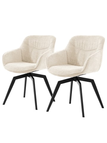 home24 home24 Drehbarer Armlehnenstuhl 2er-Set aus Chenille & pulverbeschichtetem Eisen in Creme, 59 x 84 x 64 cm in Creme
