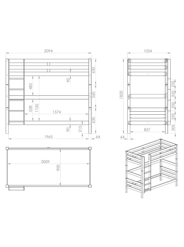 58 aufm Kessel ETAGENBETT Karolina 210x182x105 aus Massivholz in Weiß
