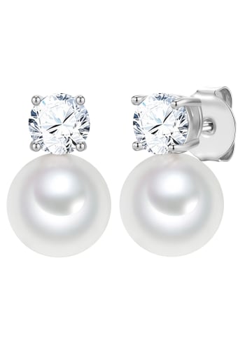 Lulu & Jane Ohrringe aus Messing mit Zirkonia Glasperle in weiß