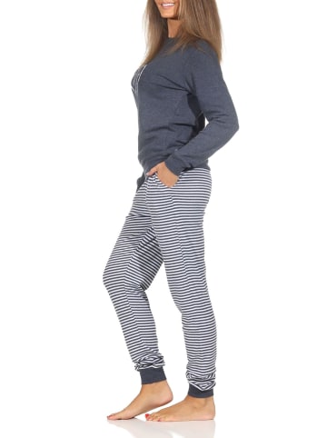 NORMANN Interlock Schlafanzug langarm Bündchen Herzmotiv - 87353 in blau