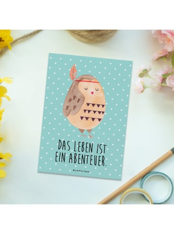 Mr. & Mrs. Panda Grußkarte Eule Federschmuck mit Spruch in Türkis Pastell