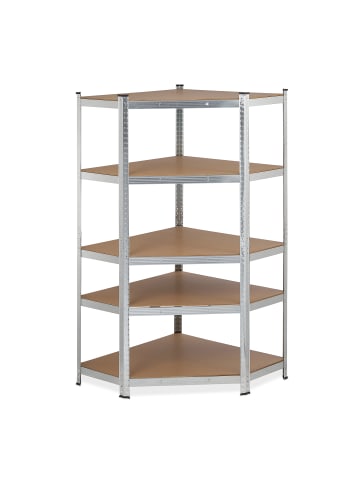 relaxdays Eck Schwerlastregal in Silber - (B)128 x (H)181 x (T)92 cm
