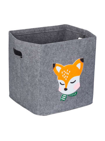 relaxdays Kinder-Aufbewahrungsbox "Fuchs" in Grau - (B)33 x (H)33 x (T)33 cm