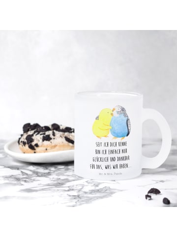 Mr. & Mrs. Panda Glas Wellensittich Liebe mit Spruch in Transparent