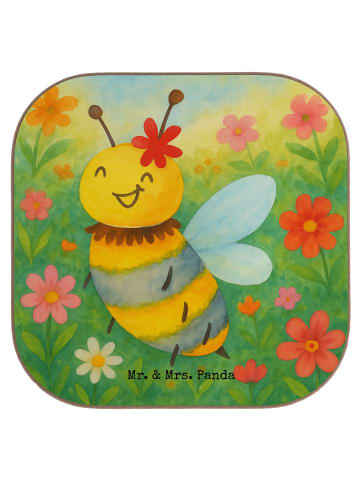 Mr. & Mrs. Panda Glasuntersetzer Biene Blume Design ohne Spruch in Weiß