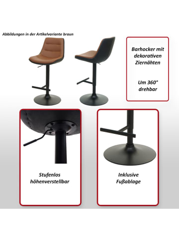 MCW 2er-Set Barhocker L85 höhenverstellbar mit Lehne, Braun