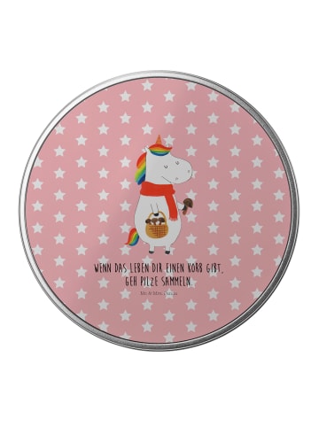 Mr. & Mrs. Panda Blechdose rund Einhorn Pilz mit Spruch in Rot Pastell