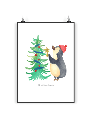 Mr. & Mrs. Panda Poster Pinguin Weihnachtsbaum ohne Spruch in Weiß