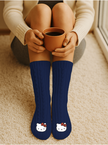 Hello Kitty Hello Kitty Hüttensocken Strick Socken Haussocken Kuschelsocken in blau